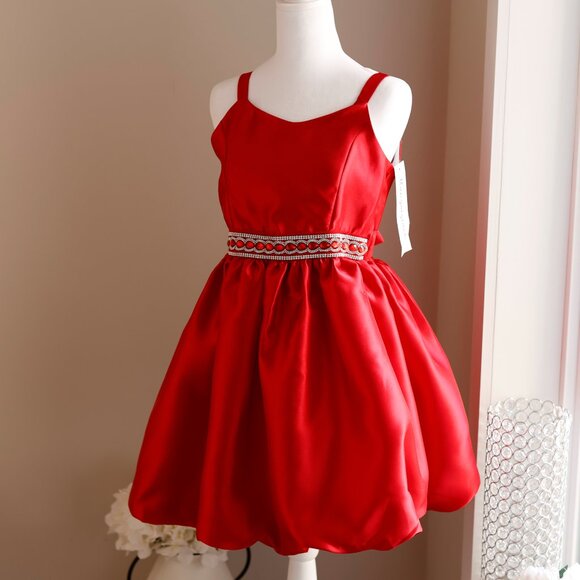 Red Formal Party Dress Embellished Waistline Homecoming Recital NWT Size 16 - Picture 4 of 7